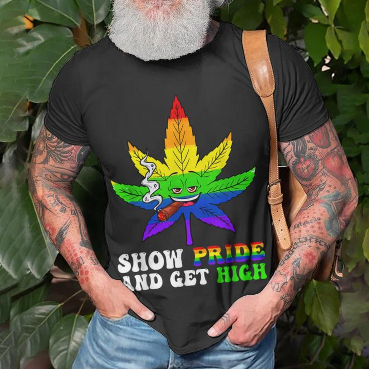 Pride And High Lgbt Weed Cannabis Lover Marijuana Gay Month Unisex T-Shirt Gifts for Old Men