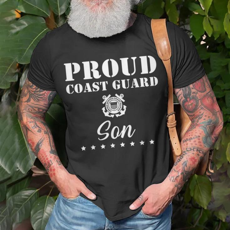 Proud Us Coast Guard Son Us Military Family Gift Funny Military Gifts Unisex T-Shirt Gifts for Old Men