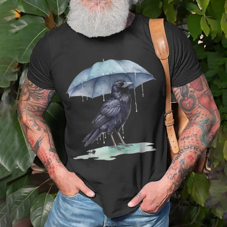 Raven Playing In The Rain With An Umbrella Novelty Apparel Unisex T-Shirt Gifts for Old Men