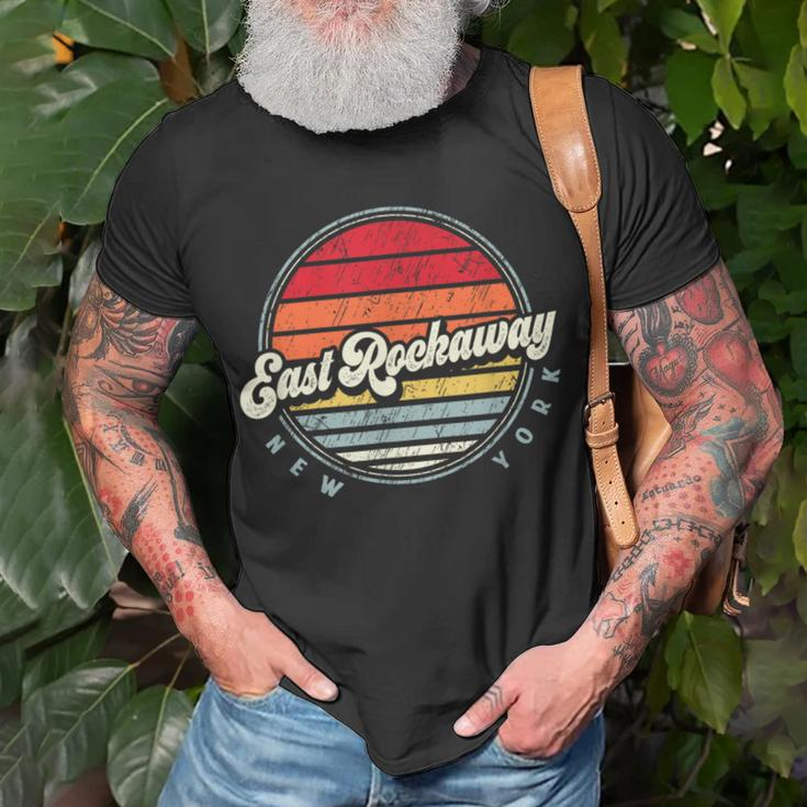 Retro East Rockaway Home State Cool 70S Style Sunset T-Shirt Gifts for Old Men