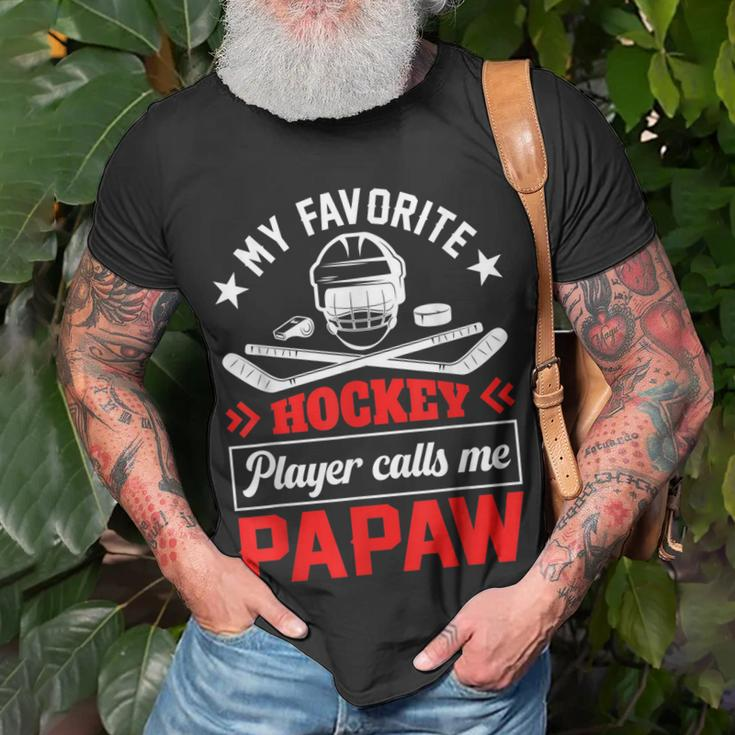 Retro My Favorite Hockey Player Calls Me Papaw Fathers Day Unisex T-Shirt Gifts for Old Men