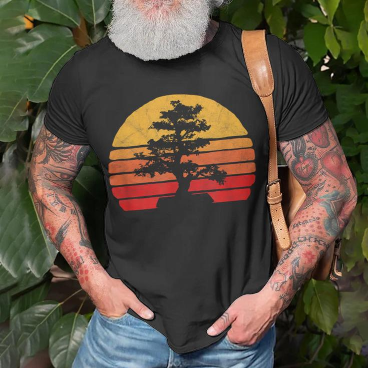 Retro Sun Minimalist Bonsai Tree Graphic T-Shirt Gifts for Old Men