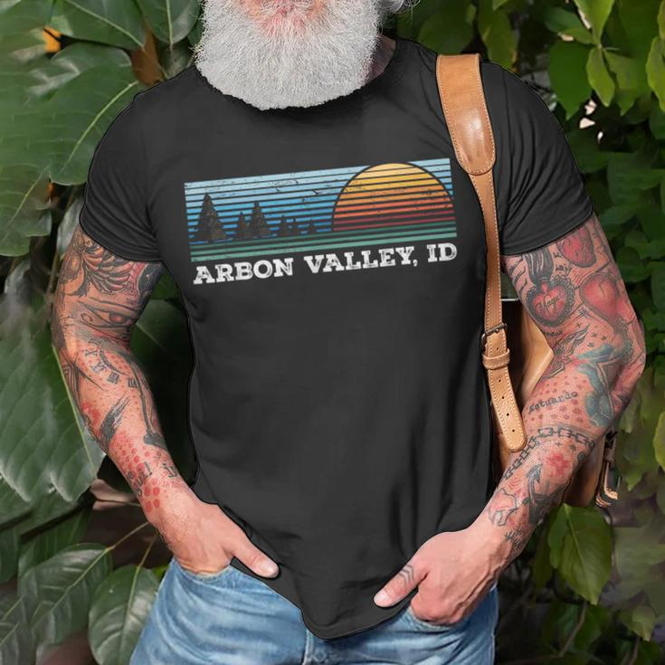 Retro Sunset Stripes Arbon Valley Idaho T-Shirt Gifts for Old Men