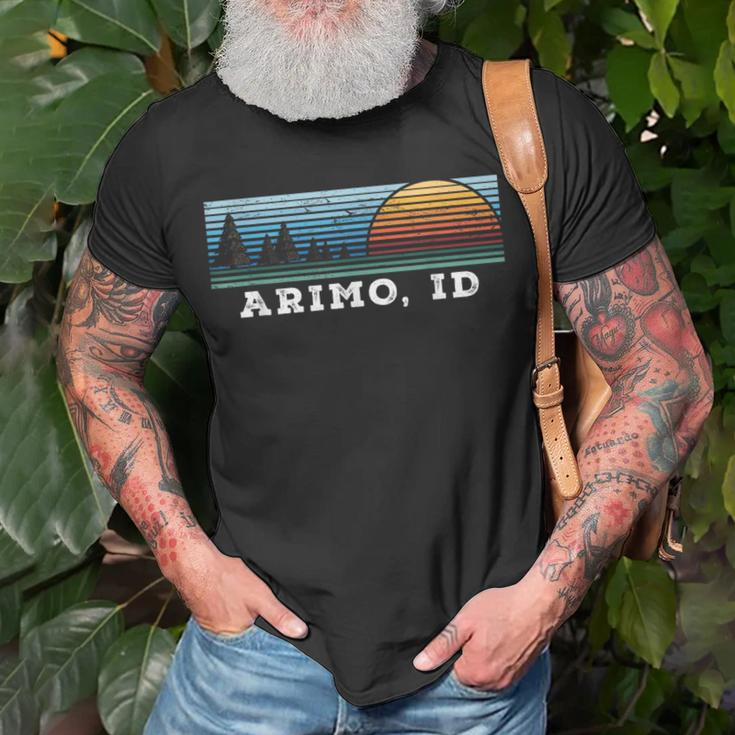 Retro Sunset Stripes Arimo Idaho T-Shirt Gifts for Old Men