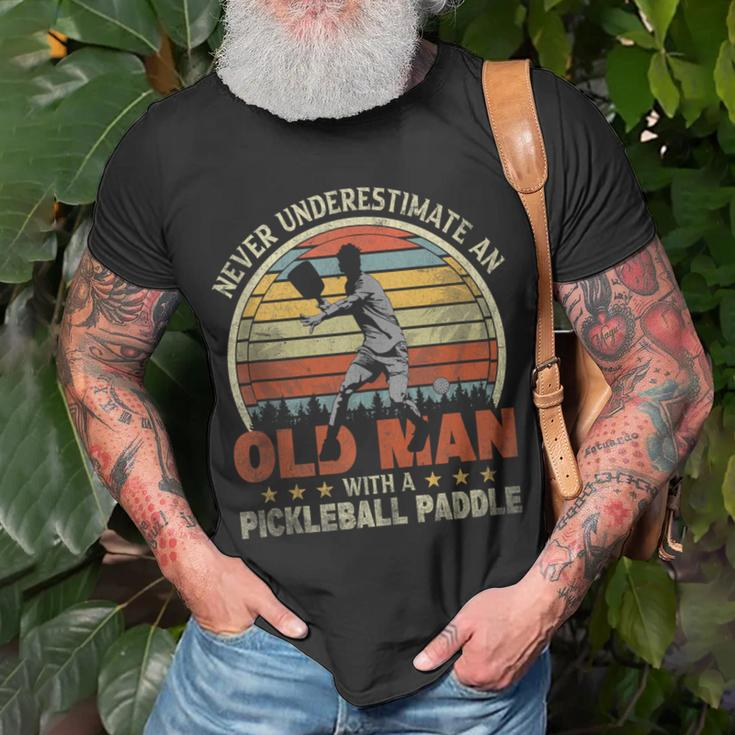 Retro Never Underestimate Old Man With Pickleball Paddle T-Shirt Gifts for Old Men