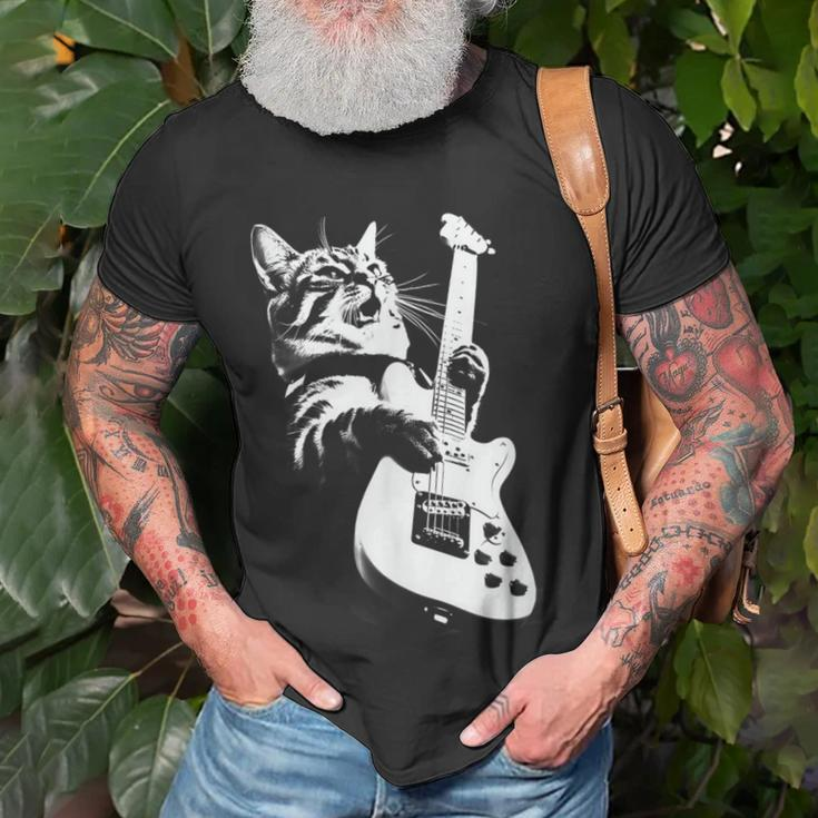 Rock Cat Playing Guitar Guitar Cat T-Shirt Gifts for Old Men
