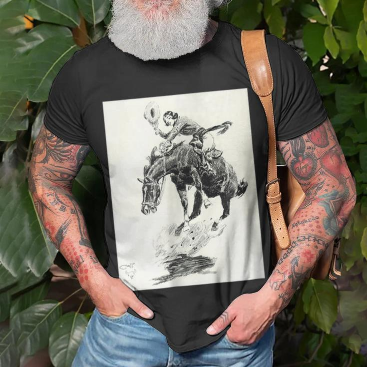 Rodeo Cowgirl Riding Bucking Horse Unisex T-Shirt Gifts for Old Men