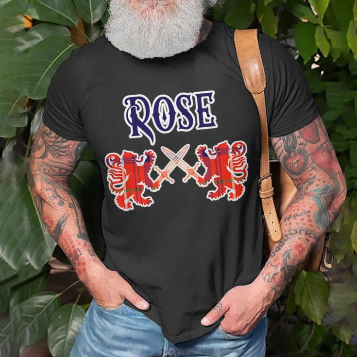 Rose Scottish Clan Kilt Lion Family Name Tartan Gifts For Lion Lovers Funny Gifts Unisex T-Shirt Gifts for Old Men