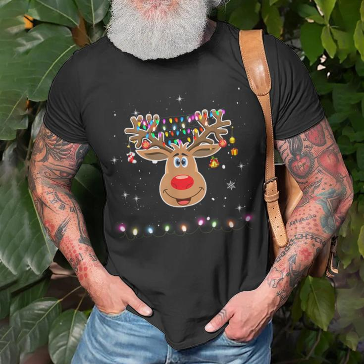 Rudolph Red Nose Reindeer Snow-Snowflakes T-Shirt Gifts for Old Men