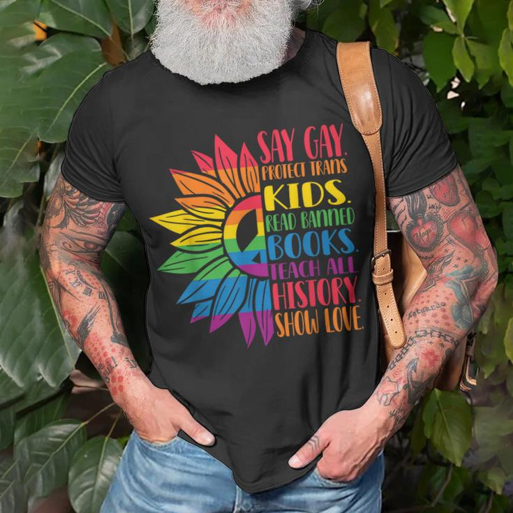 Say Gay Protect Trans Kids Read Banned Books Pride Month Unisex T-Shirt Gifts for Old Men