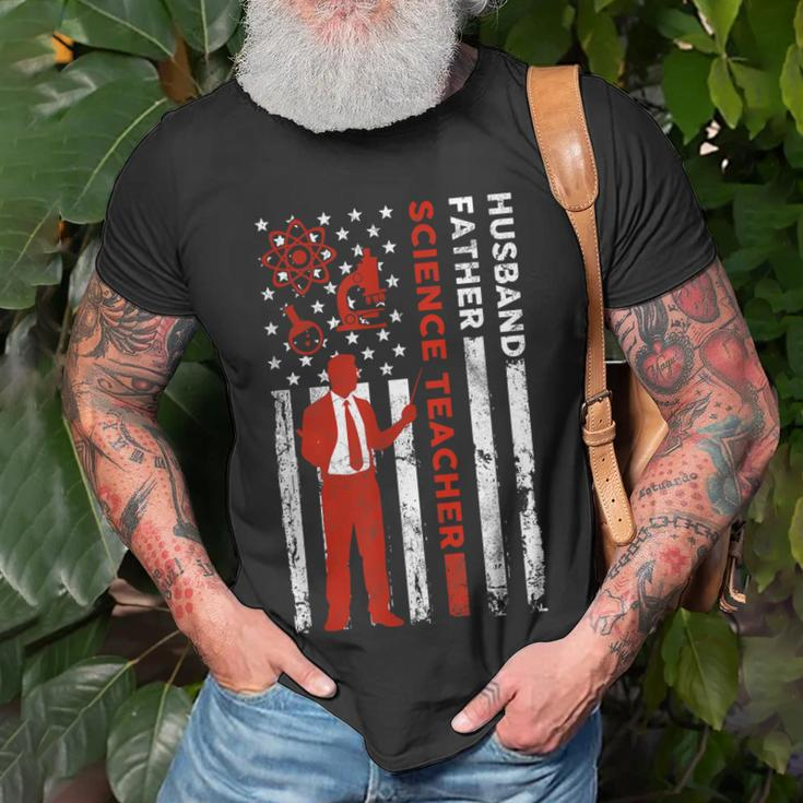 Science Teacher Husband Dad Usa Flag American Fathers Gift For Women Unisex T-Shirt Gifts for Old Men