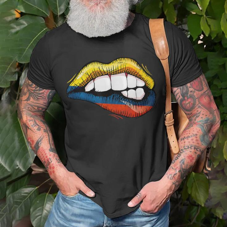 Sexy Biting Lips Colombia Flag Colombian Pride T-Shirt Gifts for Old Men