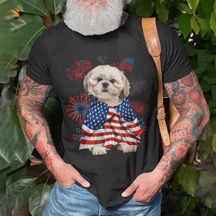 Shih Tzu Dog American Usa Flag 4Th Of July Dog Lover Owner Unisex T-Shirt Gifts for Old Men