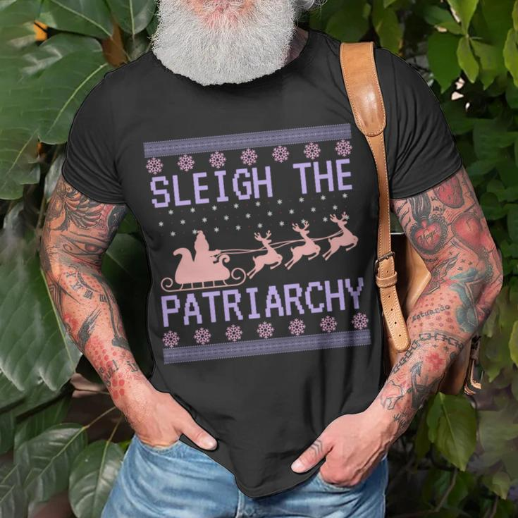 Sleigh The Patriarchy Feminist Ugly Christmas Sweater Meme T-Shirt Gifts for Old Men