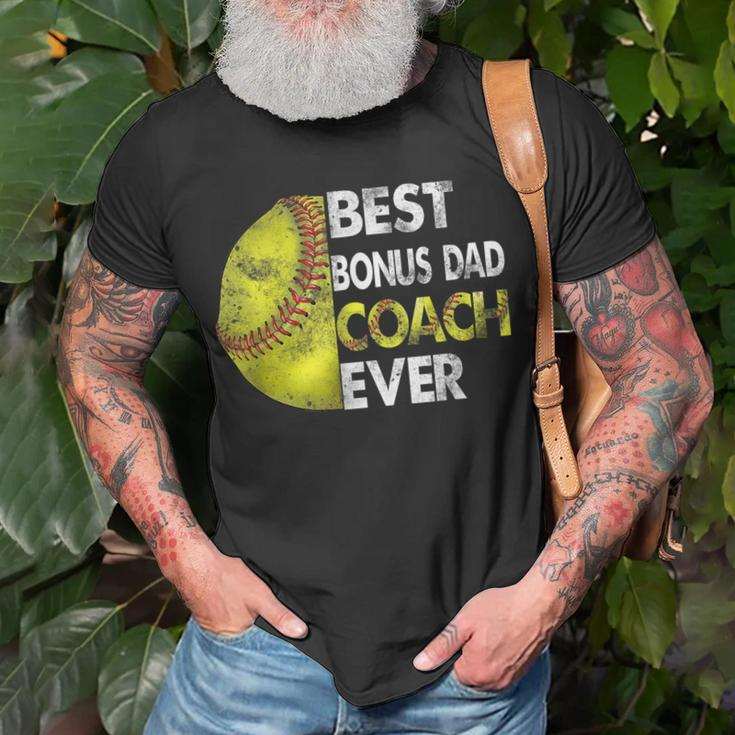 Softball Best Bonus Dad Coach Ever Retro Funny Fathers Day Unisex T-Shirt Gifts for Old Men