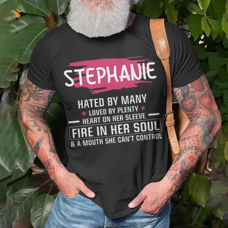 Stephanie Name Gift Stephanie Hated By Many Loved By Plenty Heart On Her Sleeve Unisex T-Shirt Gifts for Old Men