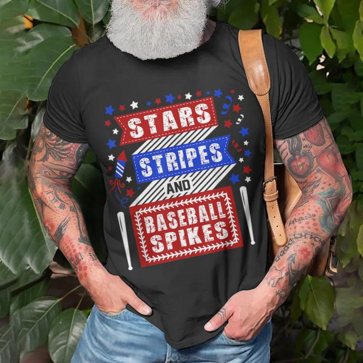 Stripes Stars And Baseball Spikes 4Th Of July Independence Unisex T-Shirt Gifts for Old Men