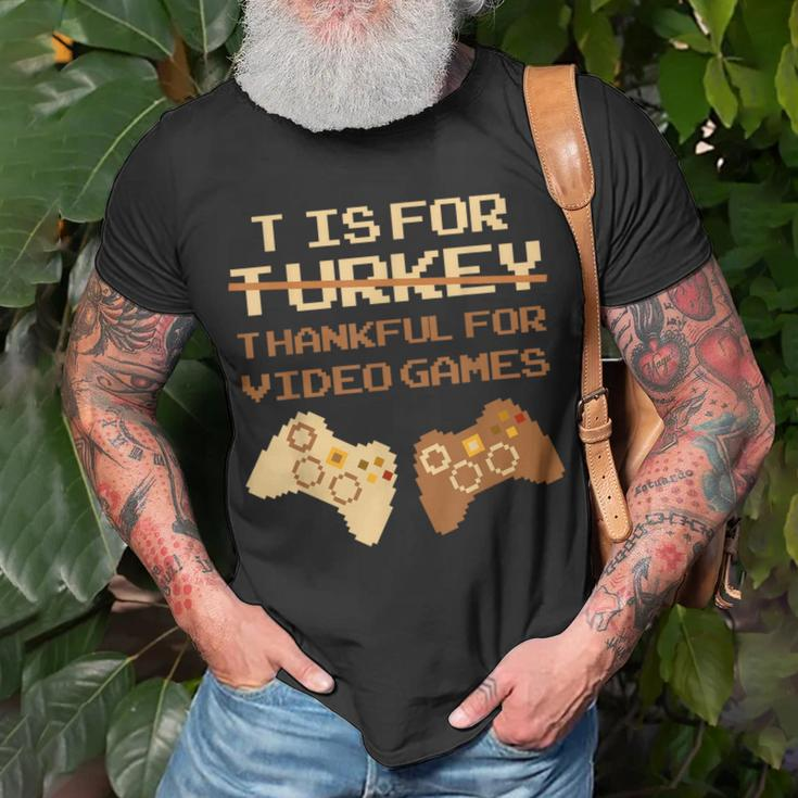 T Is For Thankful For Video Games Thanksgiving Turkey T-Shirt Gifts for Old Men