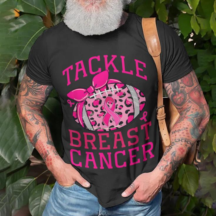 Tackle Breast Cancer Awareness Football Pink Ribbon Leopard T-Shirt Gifts for Old Men