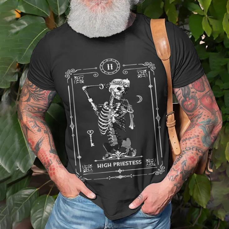 Tarot Card High Priestess Skeleton Skull Horror Goth Occult Tarot T-Shirt Gifts for Old Men