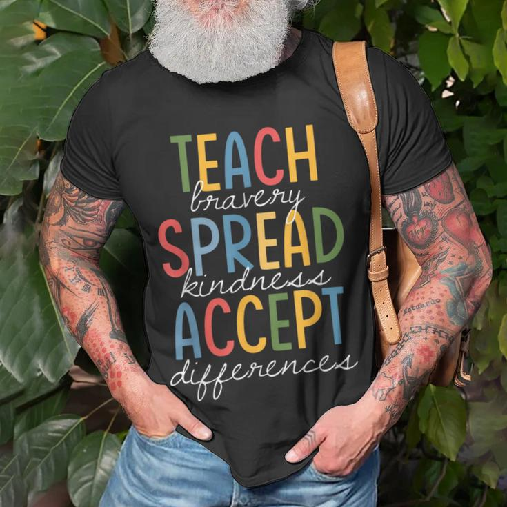 Teach Bravery Spread Kindness Accept Differences Autism Unisex T-Shirt Gifts for Old Men