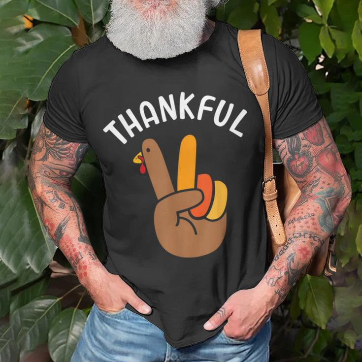 Thankful Peace Hand Sign For Thanksgiving Turkey Dinner T-Shirt Gifts for Old Men