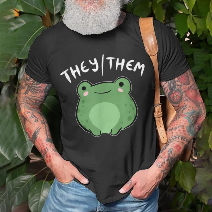 They Them Pronouns Frog Cute Nonbinary Queer Aesthetic Unisex T-Shirt Gifts for Old Men