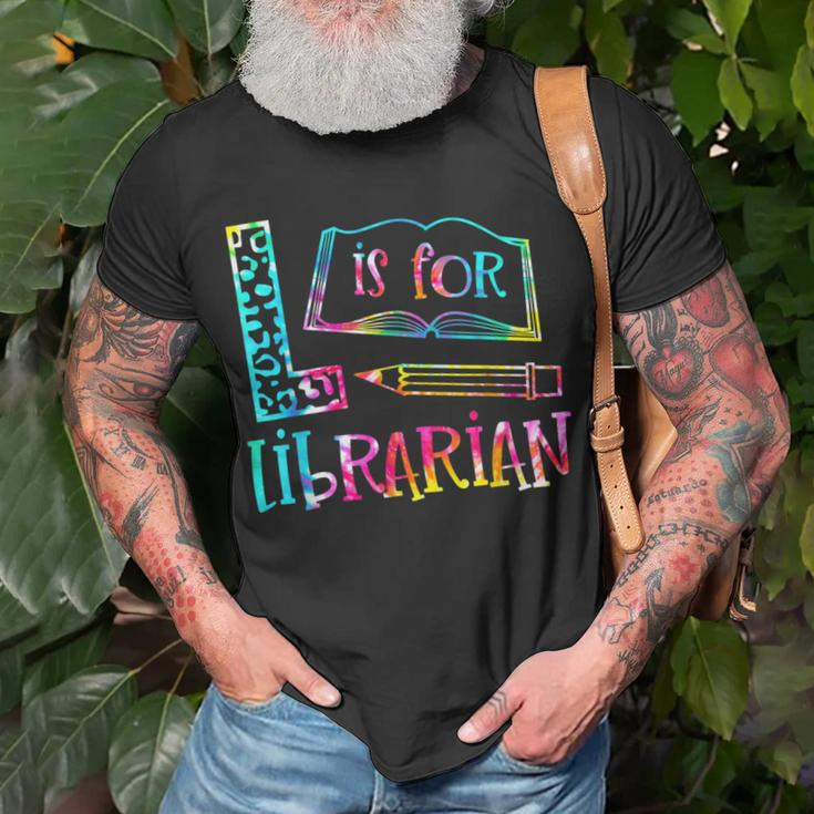 Tie Dye L Is For Librarian Funny Librarian Back To School Unisex T-Shirt Gifts for Old Men