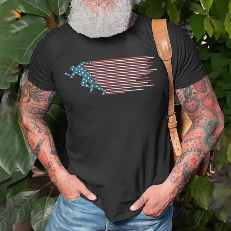 Track And Field Running Usa American Flag Marathon Runner T-Shirt Gifts for Old Men
