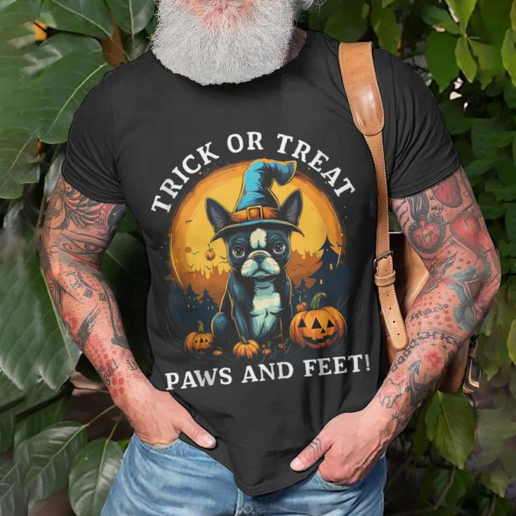 Trick Or Treat Paws And Feet Boston Terrier Halloween Puppy T-Shirt Gifts for Old Men