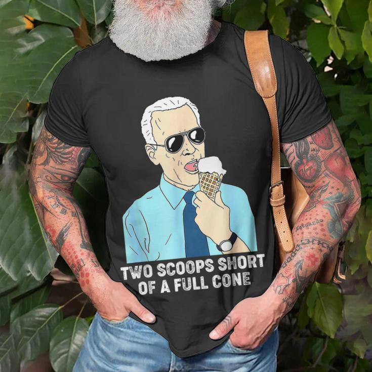 Two Scoops Short Of A Full Cone Funny Biden Eating Ice Cream Unisex T-Shirt Gifts for Old Men