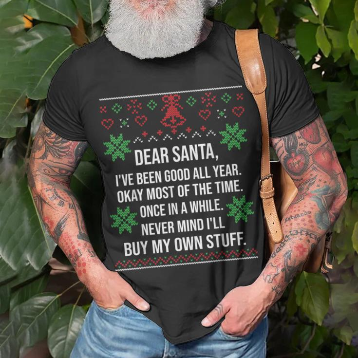 Ugly Christmas Sweater Dear Santa Claus Wish List T-Shirt Gifts for Old Men