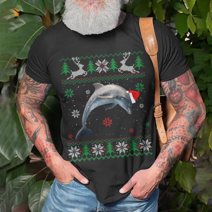 Ugly Sweater Christmas Dolphin Lover Santa Hat Animals T-Shirt Gifts for Old Men