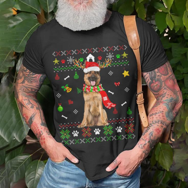 Ugly Sweater Christmas German Shepherd Dog Puppy Xmas Pajama T-Shirt Gifts for Old Men