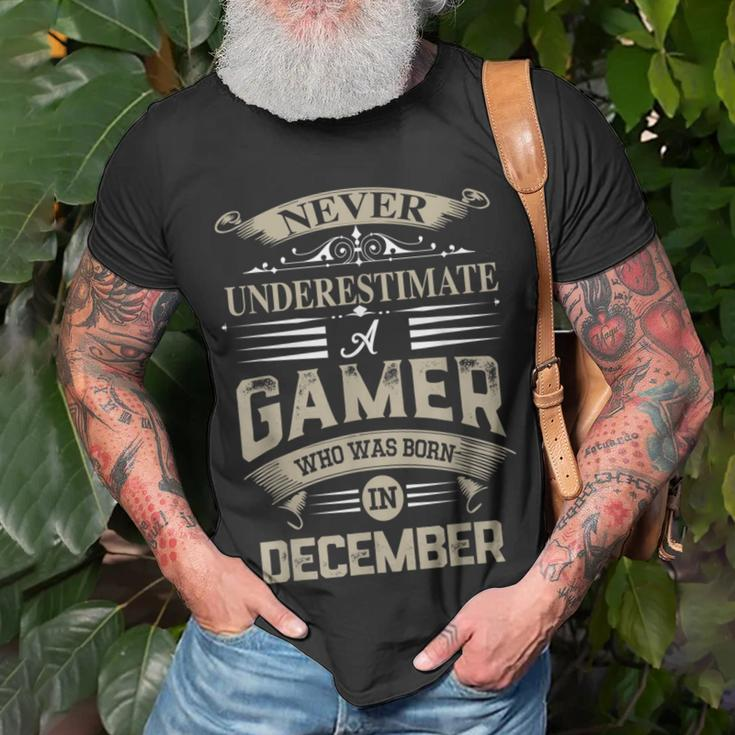 Never Underestimate A Gamer Who Was Born In December T-Shirt Gifts for Old Men
