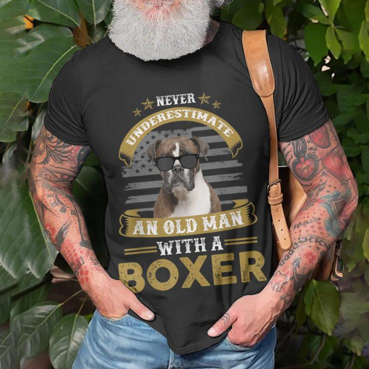 Never Underestimate An Old Man With A Boxer Dog Dad T-Shirt Gifts for Old Men
