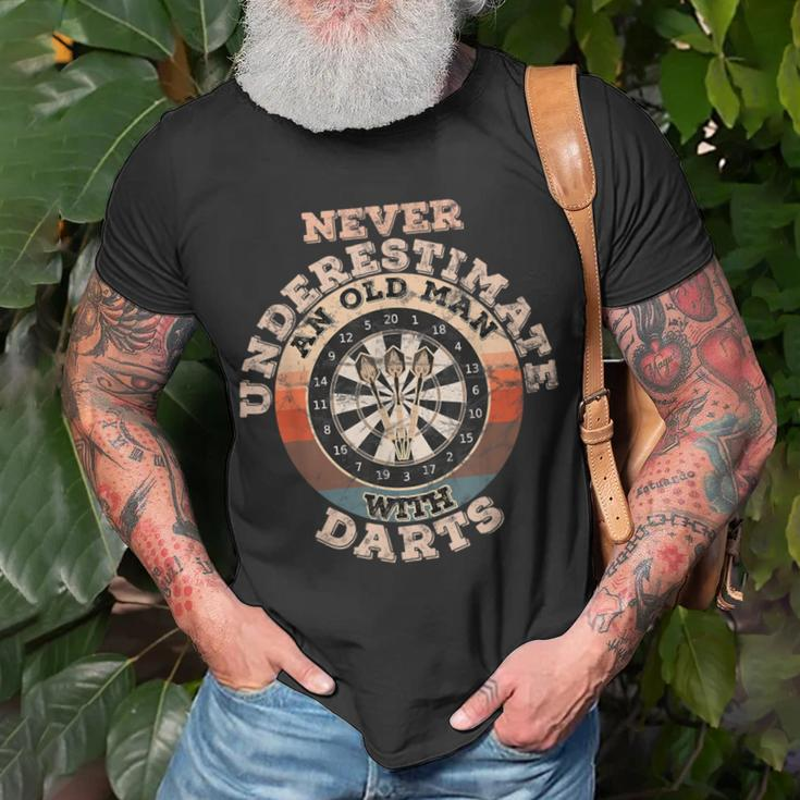 Never Underestimate An Old Man With Darts T-Shirt Gifts for Old Men