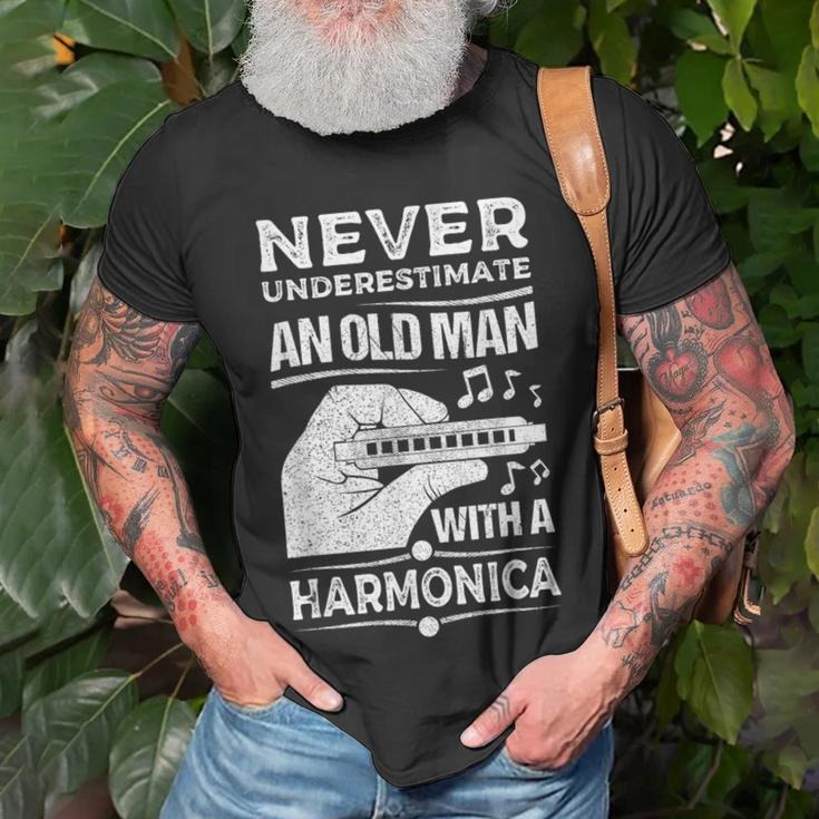 Never Underestimate An Old Man Harmonicist Harmonica Player T-Shirt Gifts for Old Men