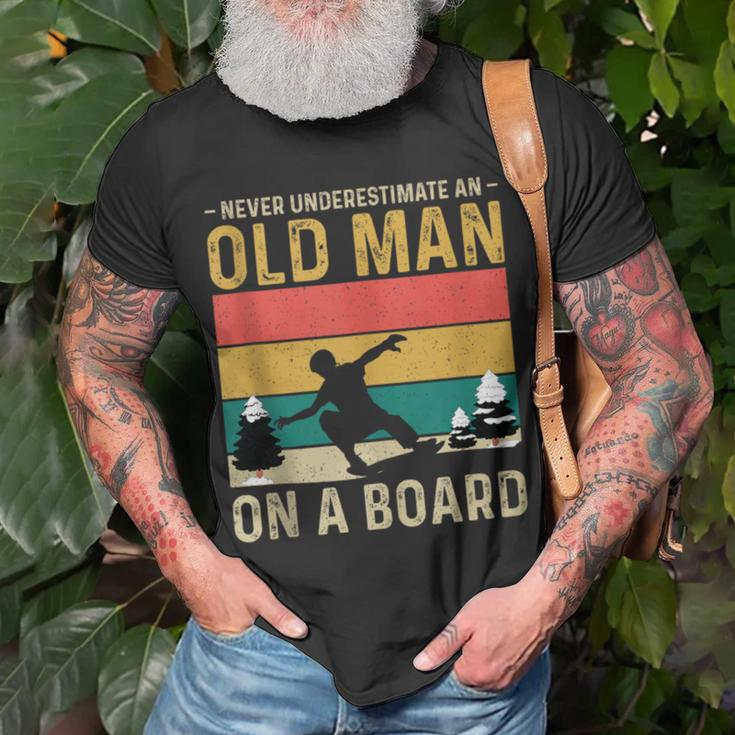 Never Underestimate An Old Man On A Snowboard Vintage T-Shirt Gifts for Old Men