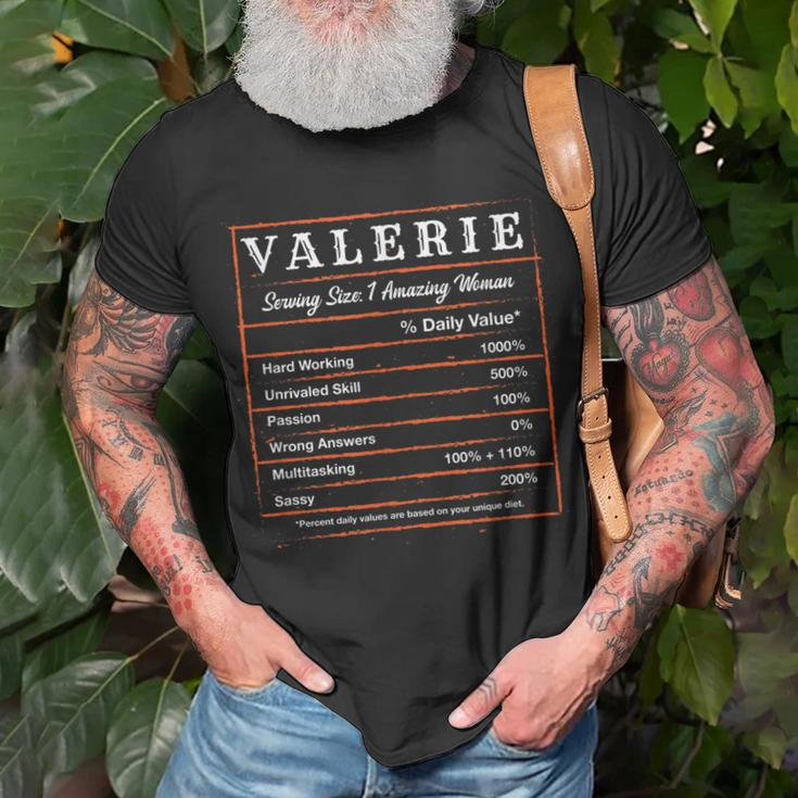 Valerie Nutrition Facts First Name Personalized Nickname Unisex T-Shirt Gifts for Old Men