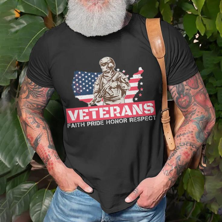 Veterans Faith Pride Honor Respect Patriotic Veteran Unisex T-Shirt Gifts for Old Men