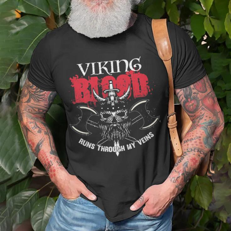 Viking Blood Runs Through My Veins Norse Ancestor T-Shirt Gifts for Old Men