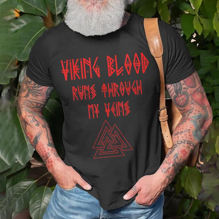 Viking Blood Runs Through My Veins Viking Runes T-Shirt Gifts for Old Men