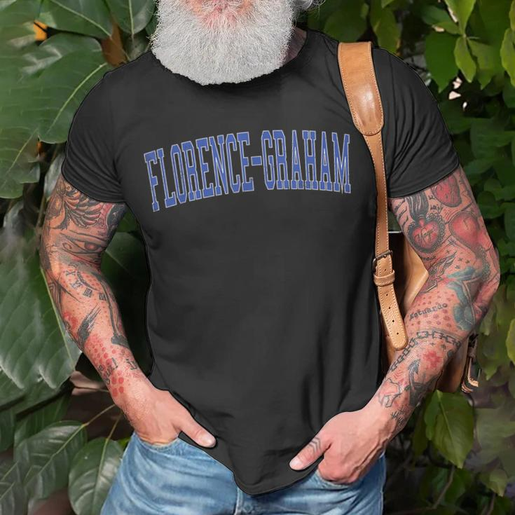 Vintage Florence-Graham Ca Distressed Blue Varsity Style T-Shirt Gifts for Old Men