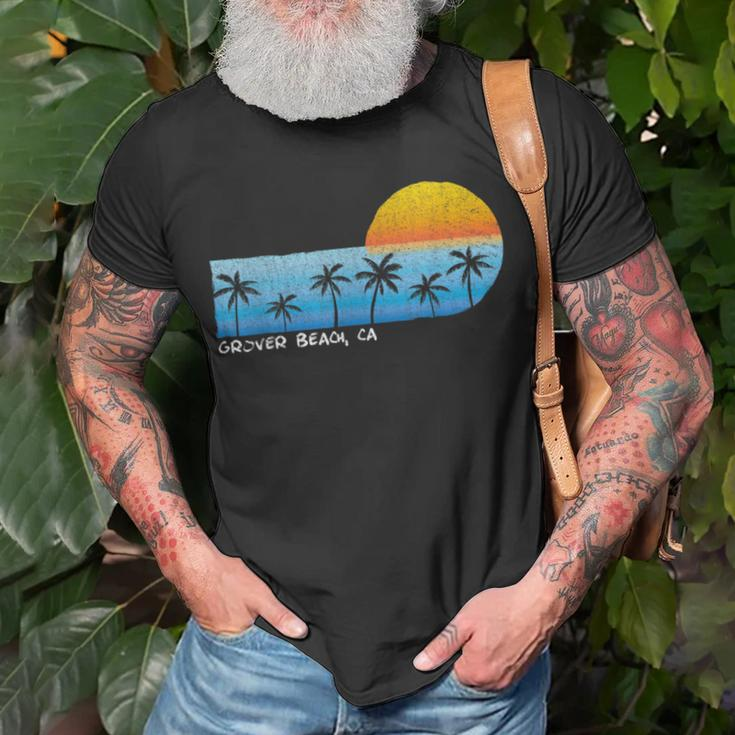 Vintage Grover Beach Ca Palm Trees & Sunset Beach T-Shirt Gifts for Old Men