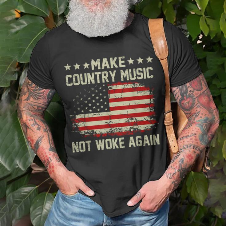 Vintage Make Country Music Not Woke Again American Flag Unisex T-Shirt Gifts for Old Men