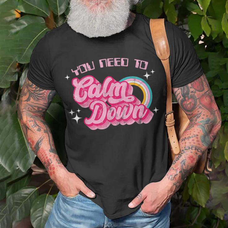 Vintage You Need To Calm Down Funny Quotes Unisex T-Shirt Gifts for Old Men