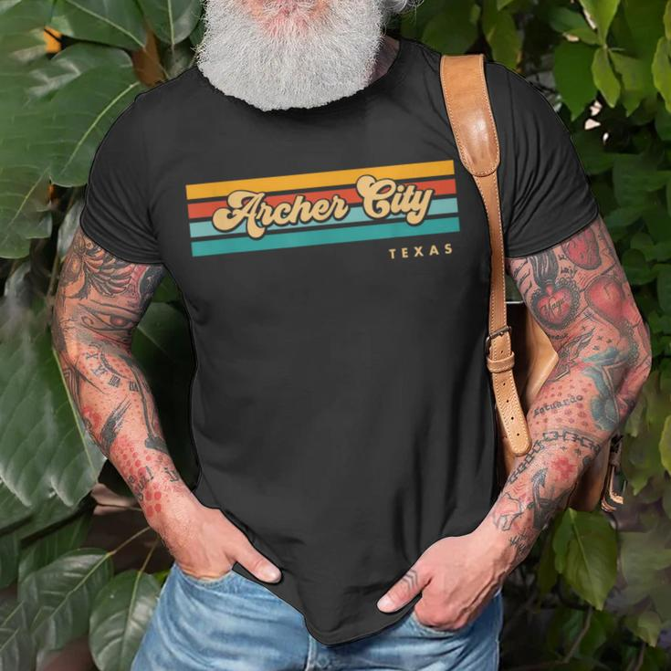 Vintage Sunset Stripes Archer City Texas T-Shirt Gifts for Old Men
