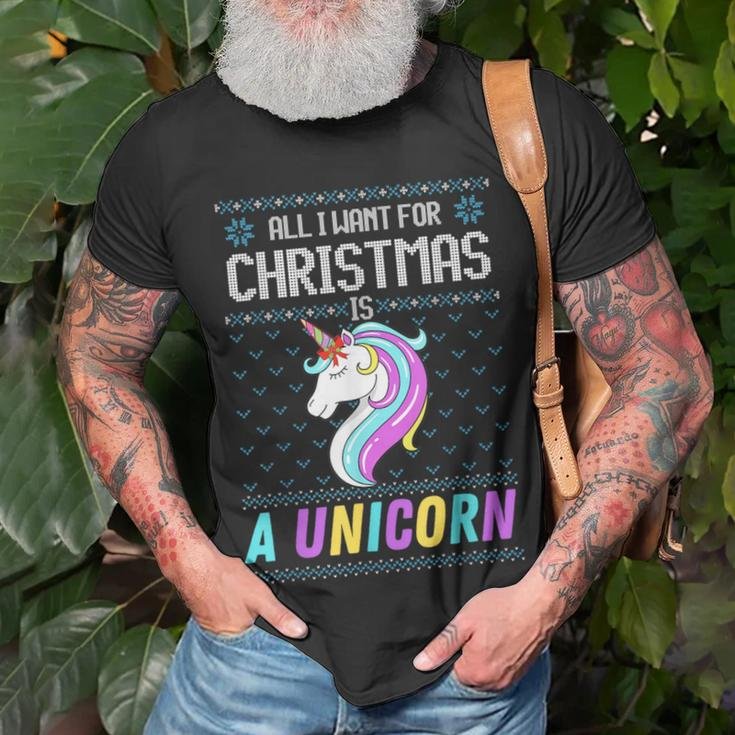 All I Want For Christmas Is A Unicorn Ugly Sweater Xmas Fun T-Shirt Gifts for Old Men