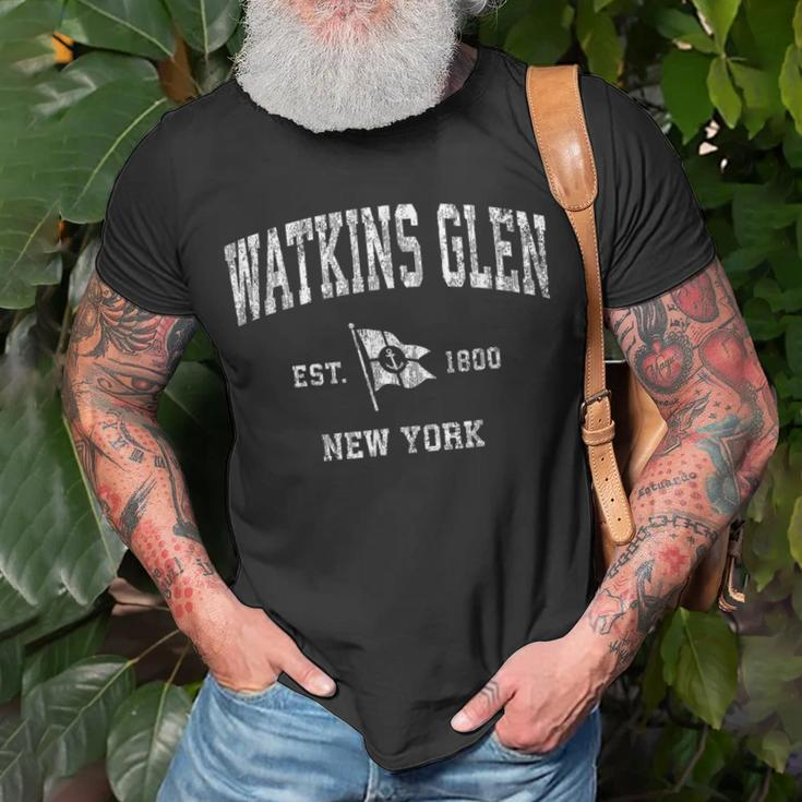 Watkins Glen Ny Vintage Nautical Boat Anchor Flag Sports T-Shirt Gifts for Old Men